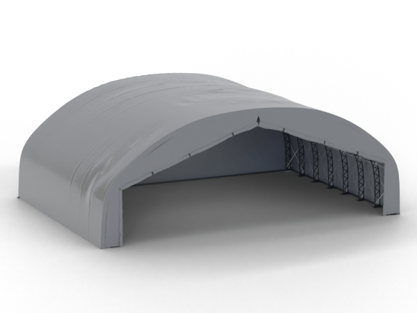 Double Truss – Fabric Aircraft hangar with Manual Roll door – Grey