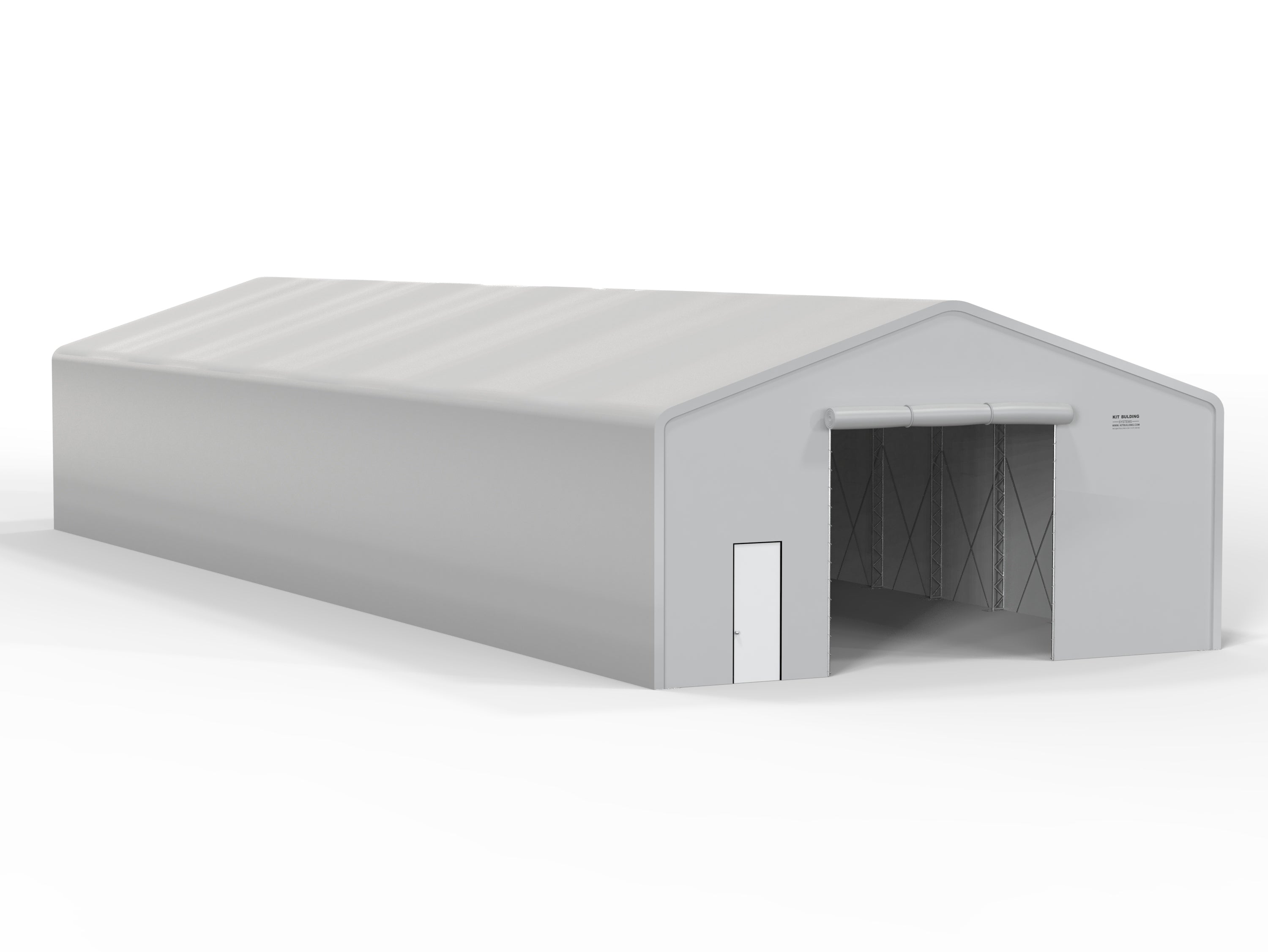 Kit Buildings 115ft x 40ft x 21ft (35x12.2x6.4m) / Manual Rolling PVC Door Fabric Storage Buildings | Double Truss